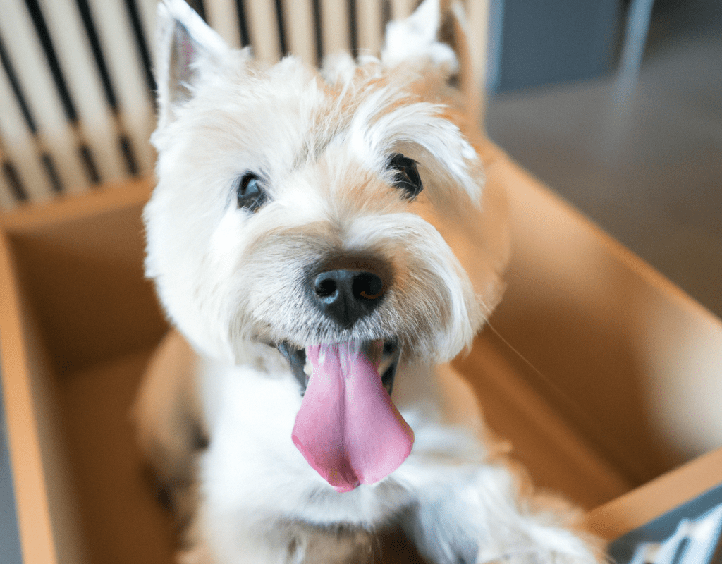 Happy westie in a crate